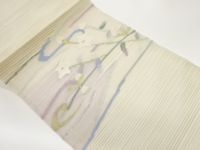 JAPANESE NAGOYA OBI FOR SUMMER / WOVEN FLORAL PLANTS